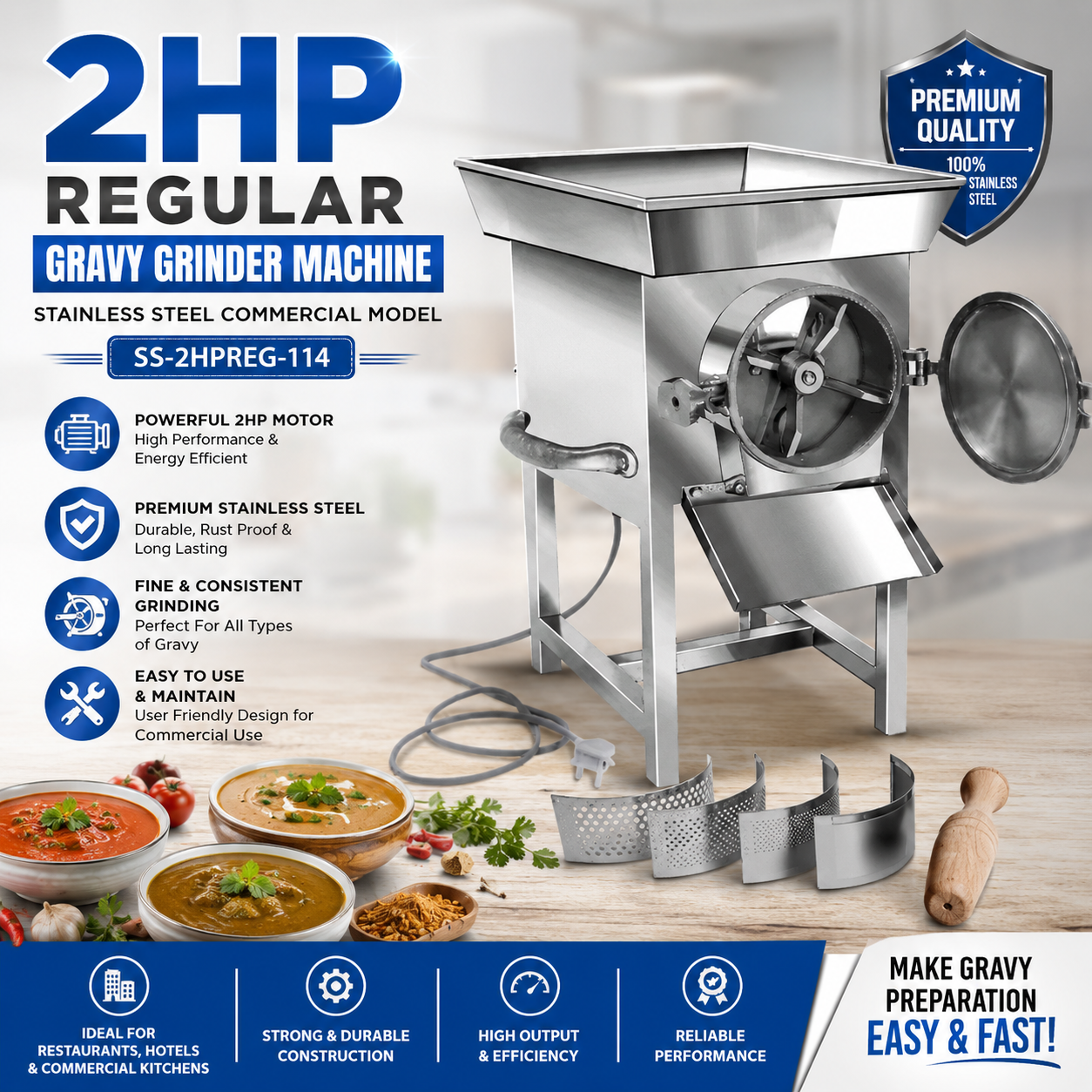 2HP Regular Gravy Grinder Machine Stainless Steel Commercial Model SS-2HPREG-114